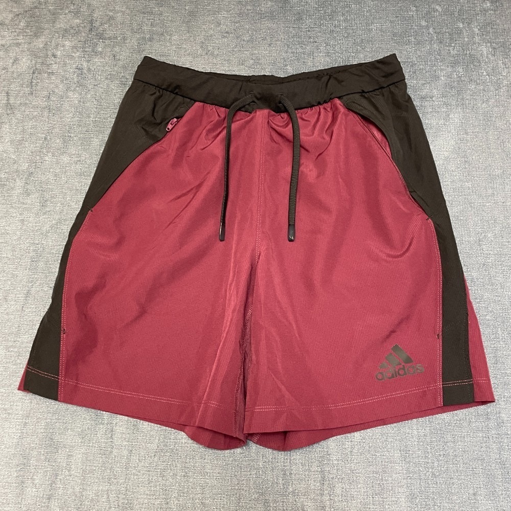 Adidas Aeromotion Woven Shorts Mens 29 Burgundy Front Zip Pockets Regular Fit